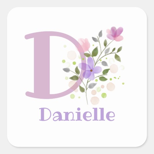 イニシャルプラス名&花。フローラ スクエアシール (正面)