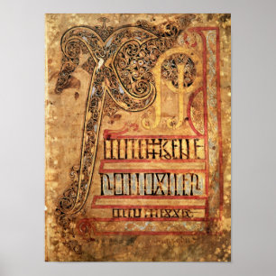 イニシャルページ:Lichfield Gospels, c.720 ポスター