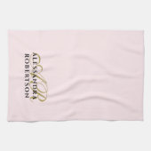 イニシャルミニマリストパステルピンク金ゴールドブラックスタイリッシュ キッチンタオル (横)