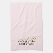 イニシャルミニマリストパステルピンク金ゴールドブラックスタイリッシュ キッチンタオル (縦)