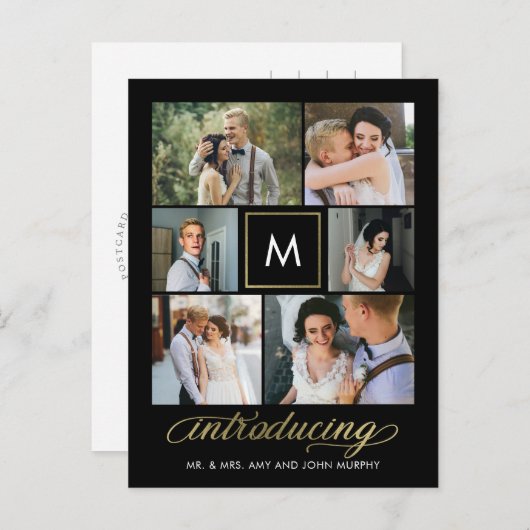 イニシャルモダンの編集結婚可能な色の発表 ポストカード (正面/裏面)