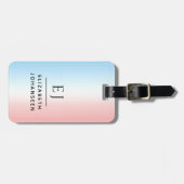 イニシャルモダンモノグラムブルーピンク白グラデーション ラゲッジタグ (正面横)