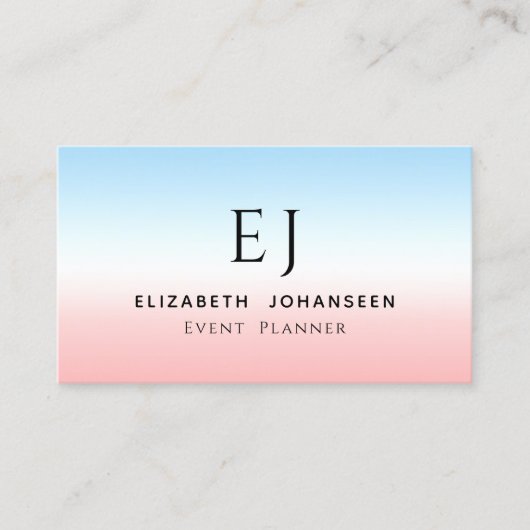 イニシャルモダンモノグラムブルーピンク白グラデーション 名刺 (正面)