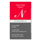 イニシャルモダンレッドグレー マグネット名刺 (正面縦)