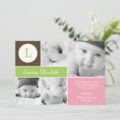 イニシャルモダン出産のお知らせ-ピンク 案内状 (スタンド正面)