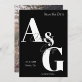 イニシャルモダン白黒写真 セーブザデート (正面/裏面)