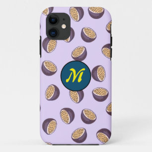 イニシャルモノグラムのかわいいパッションフルーツ紫 iPhone 11 ケース