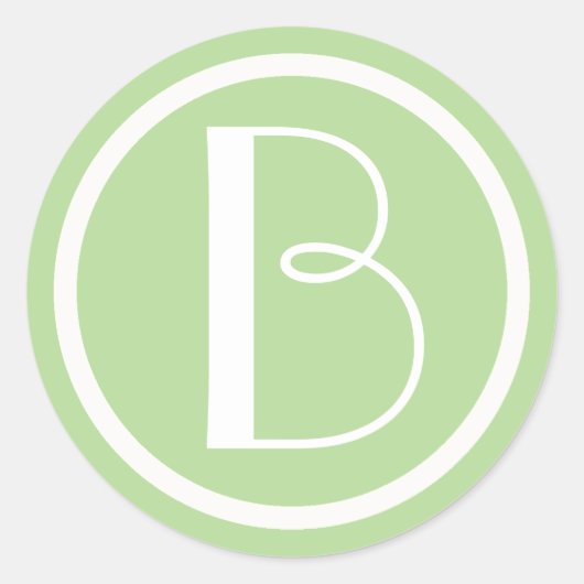 イニシャルモノグラムのグリーンとホワイトレターステッカー ラウンドシール (正面)