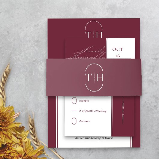 イニシャルモノグラムのズブルグンディ結婚ズ 招待状ベリーバンド