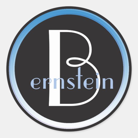 イニシャルモノグラムのブルーとホワイトレターステッカー ラウンドシール (正面)