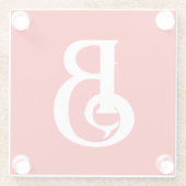 イニシャルモノグラムのレター赤クラシカル白 ガラスコースター (裏面)