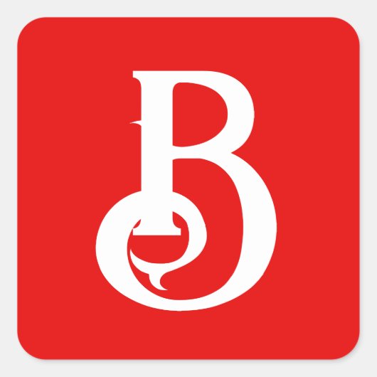 イニシャルモノグラムのレター赤クラシカル白 スクエアシール (正面)