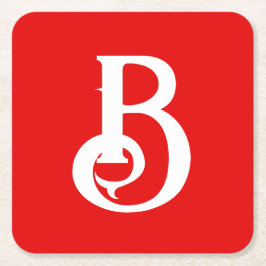 イニシャルモノグラムのレター赤クラシカル白 スクエアペーパーコースター