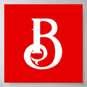 イニシャルモノグラムのレター赤クラシカル白 ポスター