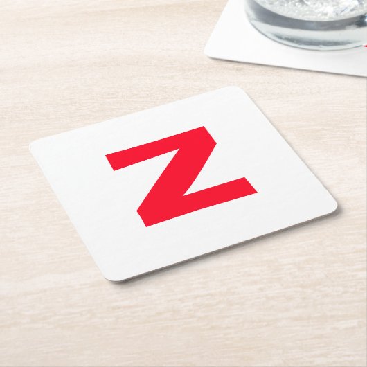 イニシャルモノグラムのレッド巨大な文字の名前 スクエアペーパーコースター (アングル)