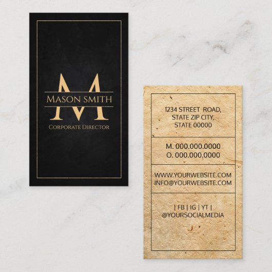 イニシャルモノグラムの名前corporative, executive 名刺 (正面/裏面)