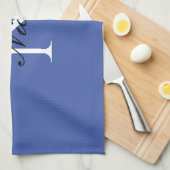 イニシャルモノグラムの手書き独自の名前ブルー キッチンタオル (四つ折り)