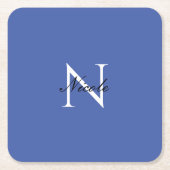 イニシャルモノグラムの手書き独自の名前ブルー スクエアペーパーコースター (正面)