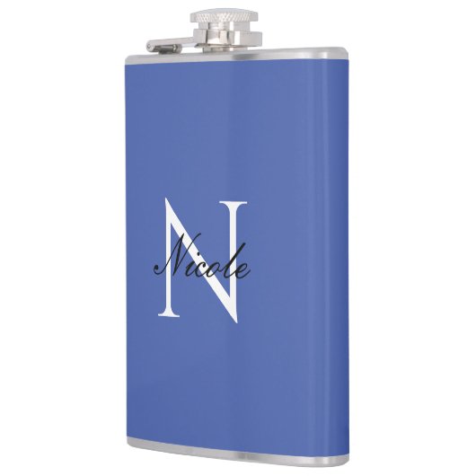 イニシャルモノグラムの手書き独自の名前ブルー フラスク (左)