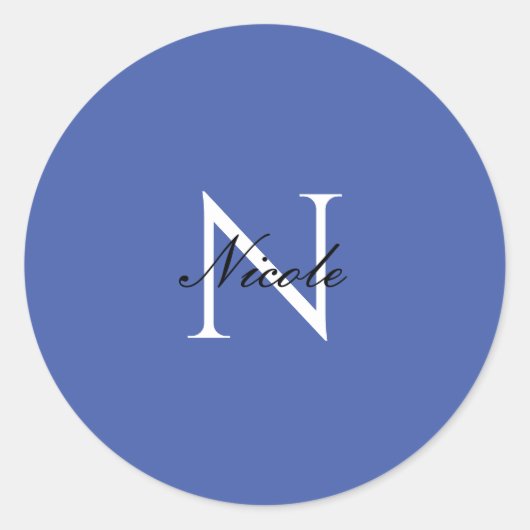 イニシャルモノグラムの手書き独自の名前ブルー ラウンドシール (正面)