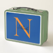イニシャルモノグラムの手書き独自の名前深い青 メタルランチボックス (裏面)