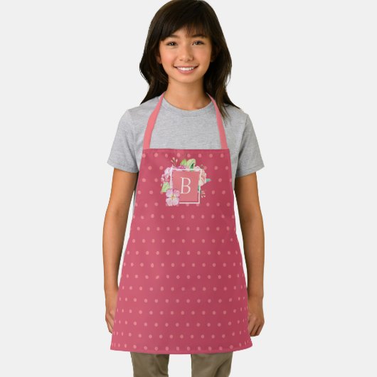 イニシャルモノグラムの水彩桃色サンゴフローラ エプロン (インサイチュ)