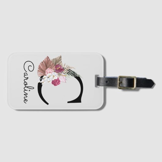 イニシャルモノグラムのCピンクボホガーリーフローラ ラゲッジタグ (正面横)