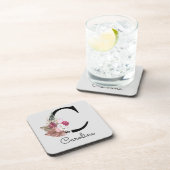 イニシャルモノグラムのCピンクボホフローラ コースター (右側)