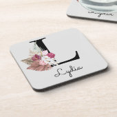 イニシャルモノグラムのMピンクボホフローラ コースター (左側)