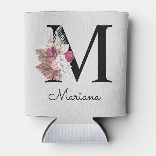イニシャルモノグラムのMピンクボホフローラ 缶クーラー (正面)