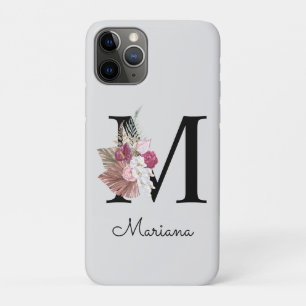 イニシャルモノグラムのMピンクボホフローラ iPhone 11 PROケース