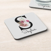 イニシャルモノグラムのSピンクボホフローラ コースター (左側)