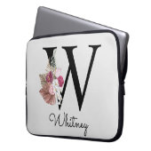 イニシャルモノグラムのWピンクボホガーリーフローラ ラップトップスリーブ (正面左)