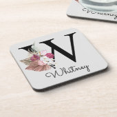 イニシャルモノグラムのWピンクボホフローラ コースター (左側)