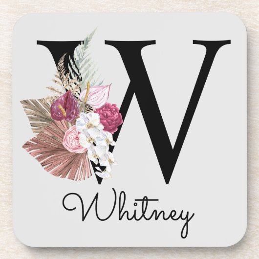 イニシャルモノグラムのWピンクボホフローラ コースター (正面)