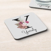 イニシャルモノグラムのYピンクボホフローラ コースター (左側)