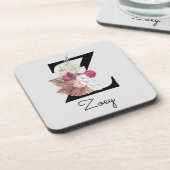イニシャルモノグラムのZピンクボホフローラ コースター (左側)
