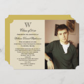イニシャルモノグラムイエロー金ゴールド写真卒業 招待状 (正面/裏面)