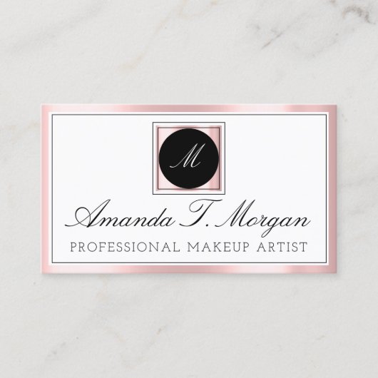 イニシャルモノグラムイベントプランナーピンク枠白 名刺 (正面)