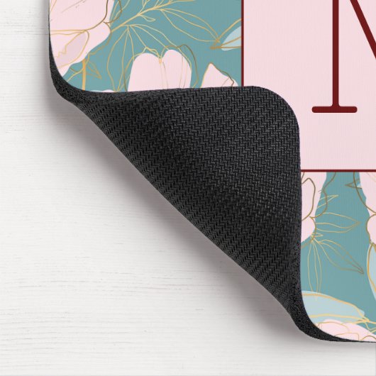 イニシャルモノグラムエレガントカラフルフローラブルーピンク マウスパッド (コーナー)