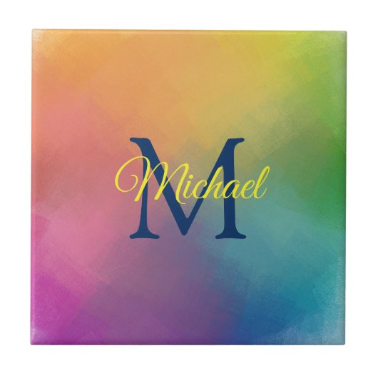 イニシャルモノグラムエレガントレインボカラーモダン タイル (正面)