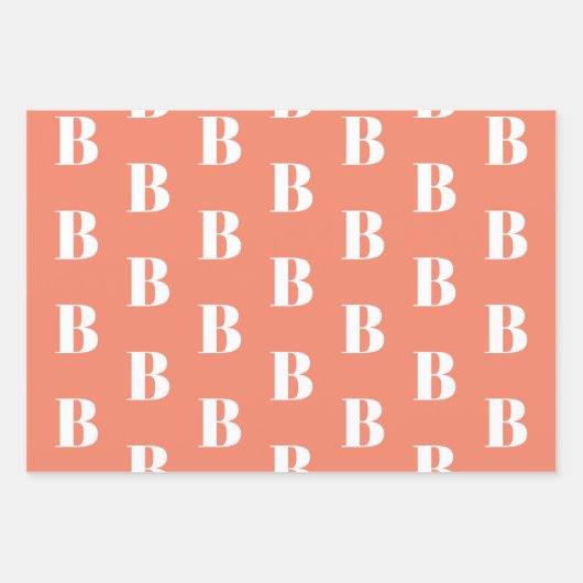 イニシャルモノグラムカスタムオレンジピーチサーモンシェード ラッピングペーパーシート (正面3)