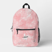 イニシャルモノグラムガールズウォーター色ピンク プリントバックパック (正面)