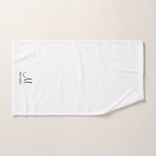 イニシャルモノグラムタイポグラフィ白黒カスタム バスタオルセット (ハンドタオル)