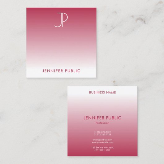 イニシャルモノグラムトレンドカラービバマゼンタエレガント スクエア名刺 (正面/裏面)