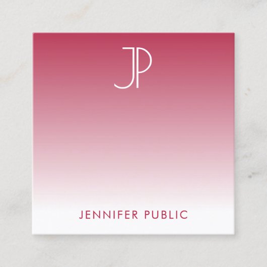 イニシャルモノグラムトレンドカラービバマゼンタエレガント スクエア名刺 (正面)