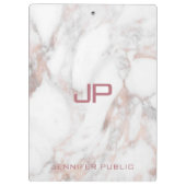 イニシャルモノグラムバラ金ゴールドホワイトマーブルテンプレート クリップボード (裏面)