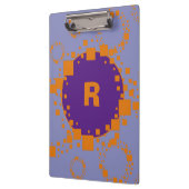 イニシャルモノグラムパープルオレンジスクウェアズサークルアート クリップボード (左)