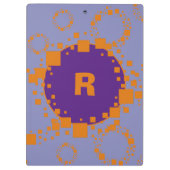 イニシャルモノグラムパープルオレンジスクウェアズサークルアート クリップボード (裏面)