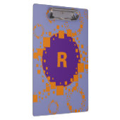 イニシャルモノグラムパープルオレンジスクウェアズサークルアート クリップボード (右)